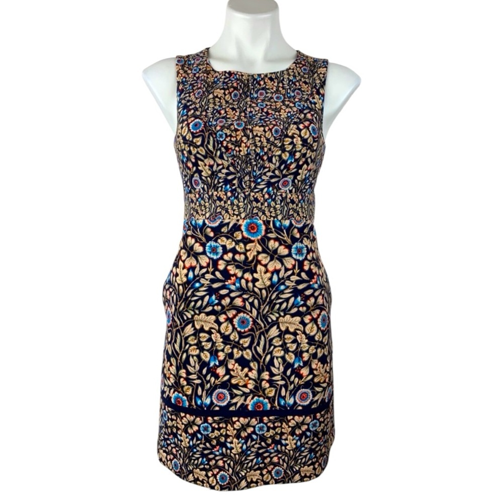 Anthropologie Maeve Brindille Mini Sheath Dress Blue Floral Sleeveless Size 4